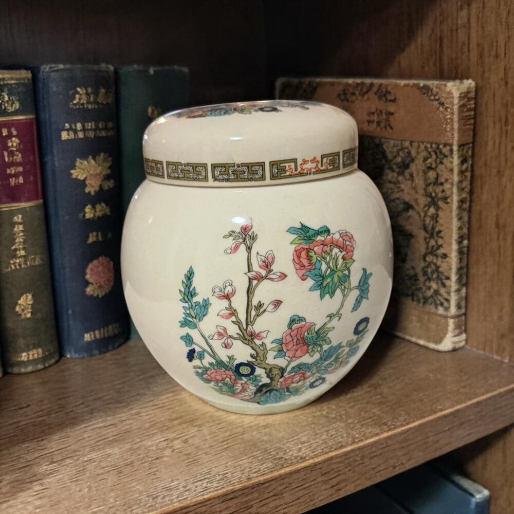 Vintage James Sadler Tea Caddy Floral Porcelain Jar Made in England Chinoiserie